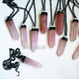 Necklaces NM42025 Rose Quartz Crystal Tower Necklace Giant Rose Quartz Point Necklace Big Rose Quartz Obelisk Pendulum Talisman Necklace