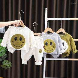 Clothing Sets 2023 Korean Spring Autumn Baby Boy Two Piece Clothes Set Cartoon Smily Sweatshirt Sweatpants Track Suit Kids Toddler Outfit