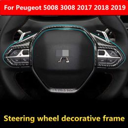 Steering Wheel Covers For Peugeot 5008 3008 GT 2017 2018 2019 Car ABS Carbon Fibre Steering wheel cover decorative frame sequins stickers modified G230524 G230524