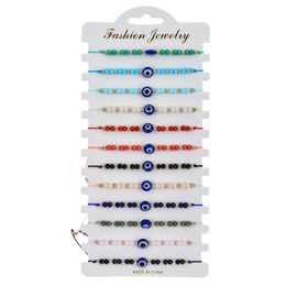 Bangle Turkey Blue Evil Eye Bracelet Women Handmade Woven Rope Chain Crystal Beads Bracelets Girl Birthday Party Jewelry Gift