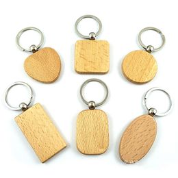 Blank Geometric Shapes Wooden Keychain Can Be Engraved Diy Wood Chips Simple Key Tag Handmade Accessories Key Rings