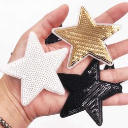 20PSCSewing Notions Tools Free delivery of 10pcs black star DIY patches for clothing embroidery stickers jackets accessories and sequin patch badges P230524