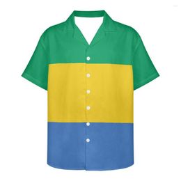 Men's Casual Shirts Gabon Flag Design Pattern Summer Vintage Fashion Short Sleeve Hawaii For Men Camisa Masculina Holiday Party