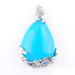 Pendant Necklaces Natural Gem Stone Teardrop Blue Turquoise Love Beads Reiki Chakra Healing Necklace Chain Jewellery N3465 Drop Delive Dhkn9