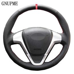 Steering Wheel Covers DIY Hand-Stitched Black Artificial Leather Car Steering Wheel Cover for Ford Fiesta 2008-2016 2017 Ecosport 2014- 2015 2016 2017 G230524 G230524