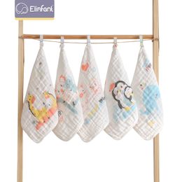 Happyflute 25*25CM 6-Layer Soft Cotton Gauze Baby Towel Cotton Cartoon Face Towel Children's Square Handkerchief Saliva Towel