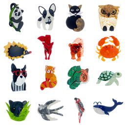 New Cartoon Tiger Crab Panda Elephant Hedgehog Acrylic Brooches For Women Kids Handmad Crafts Lapel Pins Party Jewellery Gifts