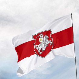 Banner Flags Belarus White Knight Pagonya Flag 90x150cm Polyester Belarusian Ensign with Coat of Arms Flag For Decoration G230524