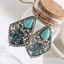 Charm Womens Hollow Gourd Tibetan Sier Turquoise Earrings Gstqe091 Fashion Gift National Style Women Diy Earring Drop Delivery Jewelr Dh34Q