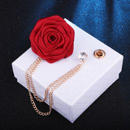 Hot Bridegroom Wedding Brooches Cloth Art Rose Flower Lapel Pin Well-designed Badge Tassel Chain Chest Brooch Fashion Badge