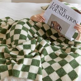 Blanket Chequered Throw Blanket Soft Warm for Bed Nordic Plush Sofa Plaid Bedspread Sage Green Travel 230524