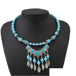 Pendant Necklaces Womens Colour Bead Tassels Tibetan Sier Turquoise Gstqn008 Fashion Gift National Style Women Diy Necklace Pendants Dhv0X