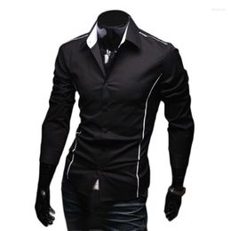 Men's Casual Shirts 2023 Men's Luxury Stylish Designer Edge Piping Long Sleeve Dress Shirt Muscle Fit 3 Colour 5902