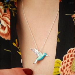 Pendant Necklaces Unique Design Hummingbird Necklace For Women Blue Enamel Bird Animal Clavicle Chain Jewelry Gift