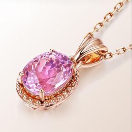 Chains BLACK ANGEL 18k Rose Gold Cherry Blossom Powder Tourmaline Pendant Necklace For Women Gemstone Fashion Jewellery Birthday Gift