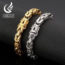 Bangle Fongten Gothic Style Heavy Men Bracelet Stainless Steel Punk Gold/Silver Colour Cool Link Chain Bracelets Bangles Male Jewellery