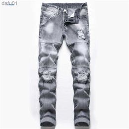 Men's Jeans Men's Jeans Light Grey With Holes For Men L230520