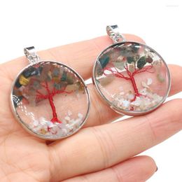 Pendant Necklaces Natural Stone Round India Agates Gravel Tree Charm For DIY Necklace Earring Jewellery Making Women Gift Size 33x33mm