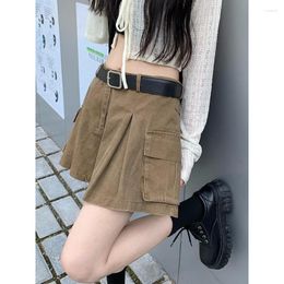 Women's Shorts Vintage Cargo Casual Women's Summer Loose High Waisted Streetwear Looks Thin Pleated Wide Leg Pants