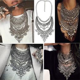 Chokers Fashion Silver Plated Vintage Statement Large Collar Necklace Women Boho Ethnic Indian Maxi Big Chunky Choker Necklace Jewellery 230524