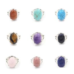 Solitaire Ring Women Natural Stone Amethyst Rose Quartz Lapis Lazi Crystal Opening Rings Opal Oval Bead Adjustable Size Party Fashio Dhprx