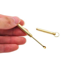 Metal Snuff Tobacco Pipe Shovel Key Chain Pocket Size Gold Brass Snuff Spoon Sniffer Snorter Metal Dabber Dab Tool