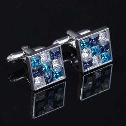 2022 Fashion Brand High Quality Novelty Luxury Blue Green White Rhinestone Cufflinks for Mens Crystal Silvery Shirt Cuff Links