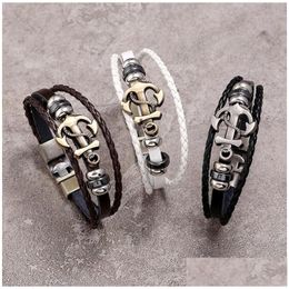 Charm Bracelets Punk New Leather Bracelet Mens Alloy Boat Anchor Gsfb346 Mix Order 20 Pieces A Lot Drop Delivery Jewellery Dhhfw