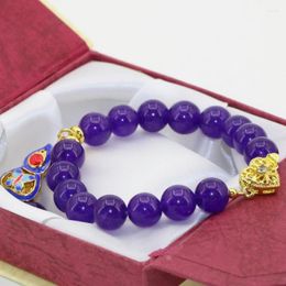 Strand High Grade Cloisonne Spacer Bracelet 10mm Purple Jades Round Beads Chalcedony Stone Diy Jewellery 7.5inch B2724