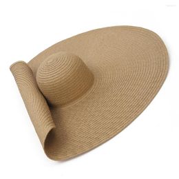Berets Women Floppy Straw Hat Oversized Headgear Large Brim Beach Strawhat Bohemian Headwear Foldable Roll Up Summer Caps