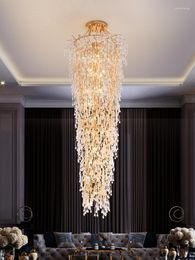 Chandeliers Romantic Branches Crystal LED Modern Gold Chandelier Lights Fixture Long Stairway Hanging Lamps Diameter120cm H280cm