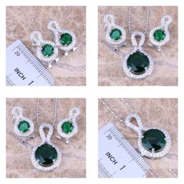 Earrings Necklace Set Perfect Green Cubic Zirconia White Cz Sier Plated Pendant S0794 Drop Delivery Jewellery Sets Dhgarden Dhnwn