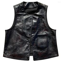 Men's Vests Vintage Horseskin Automotive Mens Vest Coat Genuine Leather Workwear Waistcoat For Man Biker Weskit European Street Summer