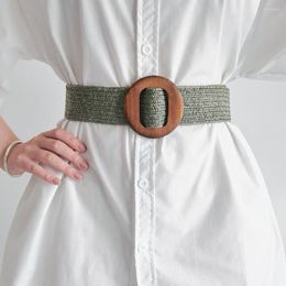 Belts Women Rope Braiding Belt Square Buckle Skirt Vintage Knitted Waist Hand-Woven Elastic