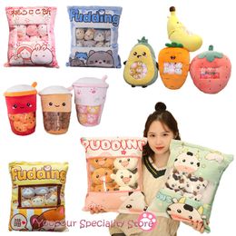 Plush Dolls Pudding Bag Food Toy Mini Animals Balls Yellow Chick Cat Dinosaur Pink Bunny 8 pcs Snack Zipper Bag Decor Pillow Cushion Girls 230525