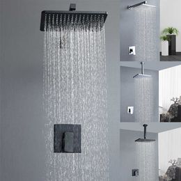 Bathroom Shower Sets In Wall Mounted Concealed Square Top Overhead Shower System Set Brass Faucet Hot and Cold Shower Mixer Kit Matte Black Chrome G230525