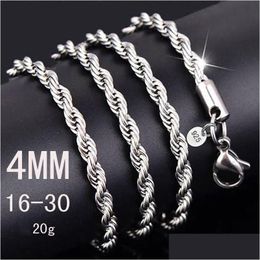 Chains Bk 4Mm 925 Sterling Sier Twisted Rope Necklace For Women Men Luxury Jewelry 16 18 20 22 24 26 28 30 Inches Drop Delivery Neck Dh6Vw