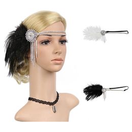 Headbands Vintage Womens Elegant Feather Rhinestones Headdress Hat Fashion Flower Party Hair Headband Accessory Drop Delivery Jewelr Dhzc1