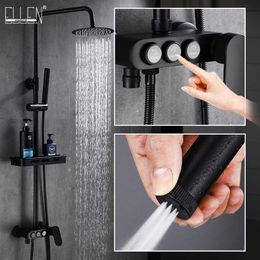 Bathroom Shower Sets Black Rainfall Shower Faucets Set Wall Mounted Rain Shower Faucet Storage Bath Mixer Tap Hot Cold with Hand Shower EL3903 G230525