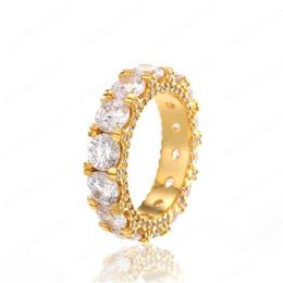 Band Rings Fashion Hip Hop Mens Women Bling Ring Yellow White Gold Plated Round Cz Diamond For Men Nice Gift Friend Drop Delivery Jew Dhmjc