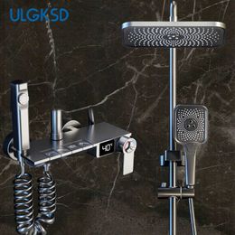 Bathroom Shower Sets Piano Shower Set System For Full Bathroom Rainfall Thermostat Shower Faucets LCD Digital Display Bathroom Faucet 4 Way Mixer Tap G230525