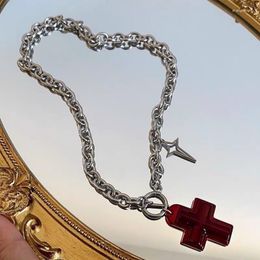Pendant Necklaces 2023 Fashion Red Cross For Women Hip Hop Star Crosses Charms Neck Chains Girl Cool Necklace Jewellery Wholesale