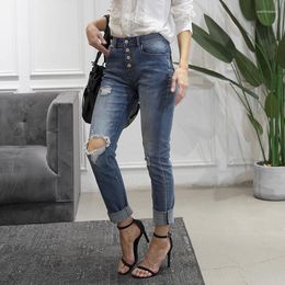 Women's Jeans Sexy Hip-lifting Women Blue Ripped Streetwear Buttons Denim Trousers Stretch Wash Black Casual Pencil Pants