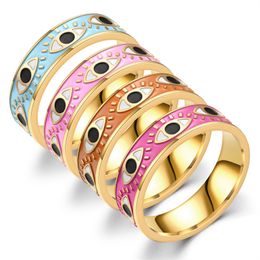 Colourful Enamelled Stainless Steel Evil Eye Ring Jewellery for Women Gift