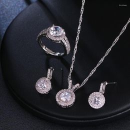 Necklace Earrings Set Bettyue Fashion Simplicity Design Round Shape Earring With Cubic Zircon White Noble And Ring Women Choice