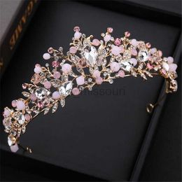 Other Fashion Accessories 2022 Quality Handmade Beads Flower Wedding Crown Princess Pink Tiaras Headdress Girls Prom Bridal Hair Jewellery Accessories J230525