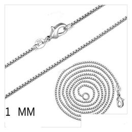 Chains 925 Sterling Sier Plated 1Mm Box Necklaces Unisex Lobster Clasps Smooth Chain Statement Jewellery Size 16 18 20 22 24 Inches Dr Dhyr9