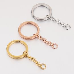5pcs No Fade Stainless Steel Keychain with Flat Split Ring Extension Chain Clasp Circle Loop for Keyring DIY Jewelry Making