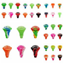 Smoking Colourful Silicone Bubbler More Style 14MM 18MM Male Double Joint Herb Tobacco Philtre Glass Porous Bowl Oil Rigs Waterpipe Bong DownStem Cigarette Holder