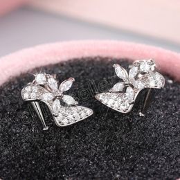 Chic High Heel-shaped Stud Earrings For Women Inlaid Dazzling CZ Stone Girls Earrings Party Gift Statement Jewellery